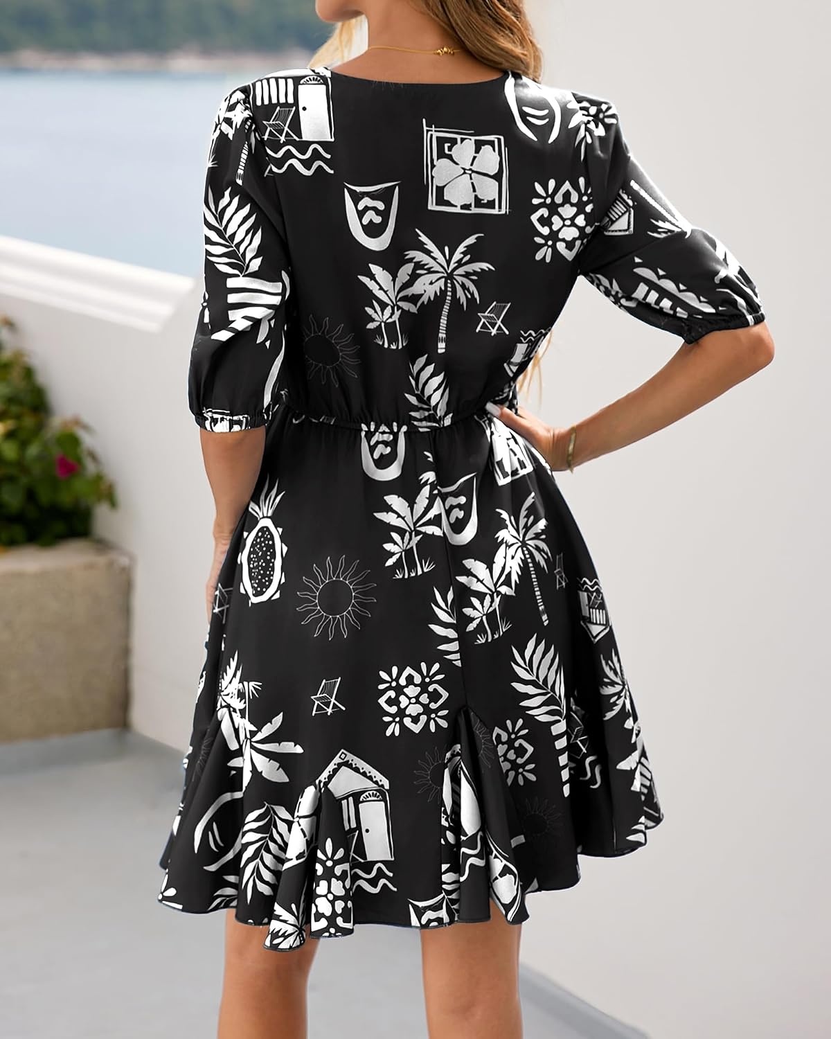 image:imageBTFBM Summer Mini Floral Dress for Women Beach VacationFloral Black White