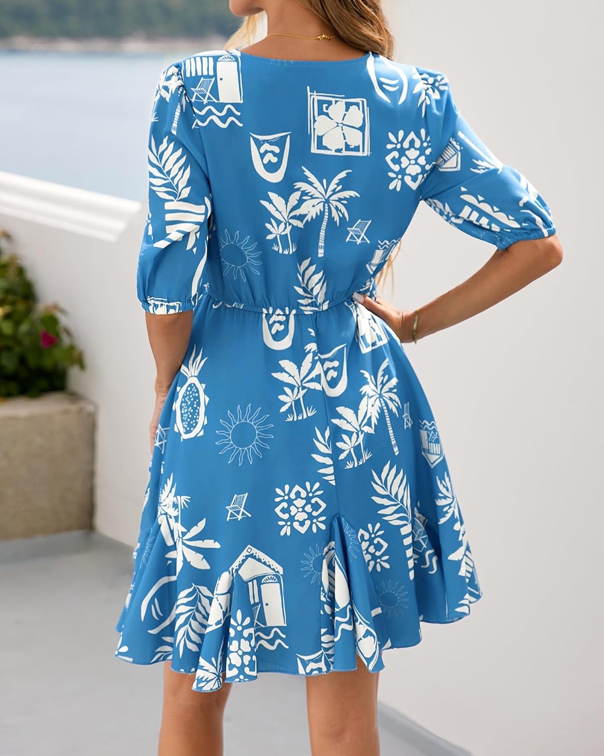 image:imageBTFBM Summer Mini Floral Dress for Women Beach VacationFloral Blue White