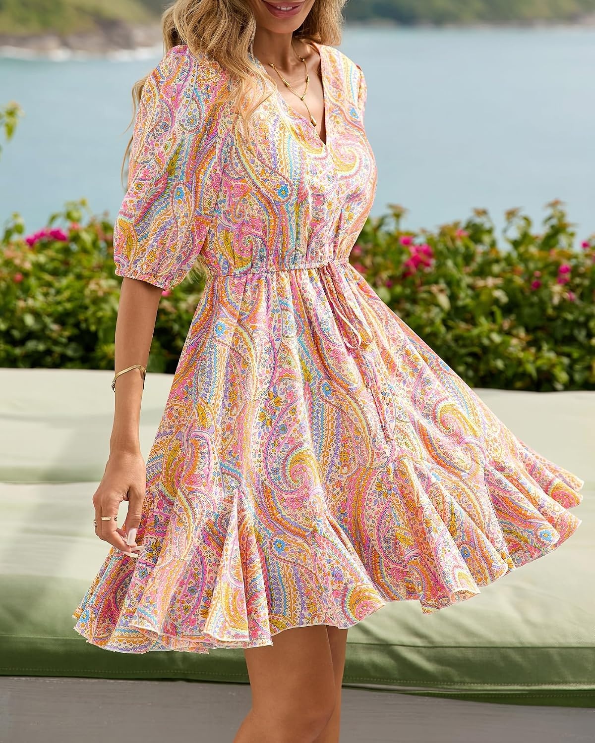 image:imageBTFBM Summer Mini Floral Dress for Women Beach VacationFloral Multicolored