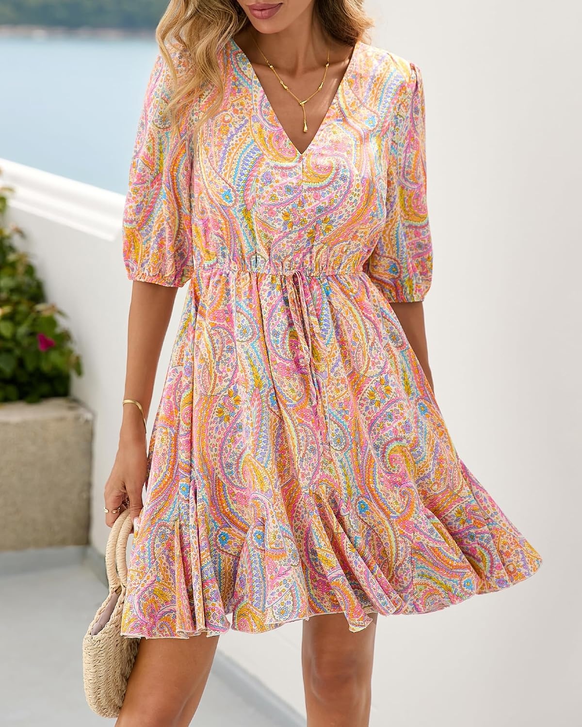 image:imageBTFBM Summer Mini Floral Dress for Women Beach VacationFloral Multicolored