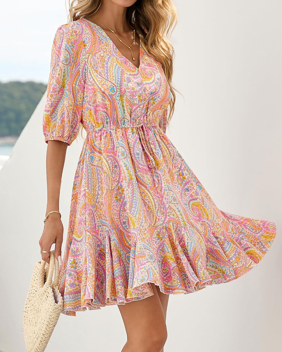 image:imageBTFBM Summer Mini Floral Dress for Women Beach VacationFloral Multicolored