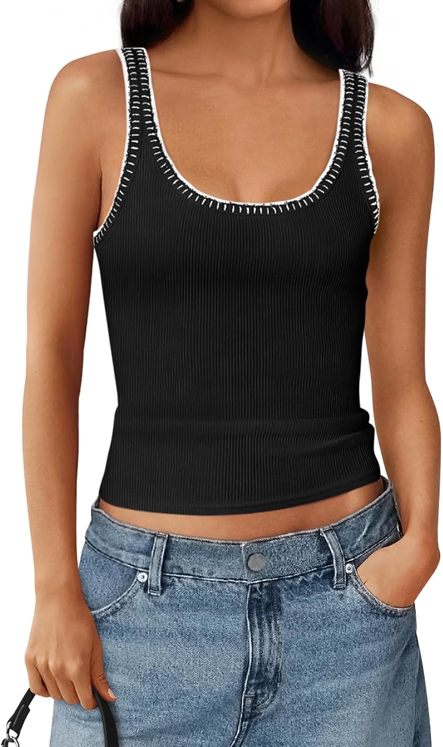 image:imageBTFBM Summer Tank Tops for Women Sleeveless Lightweight Ribbed Knit ShirtsBlack