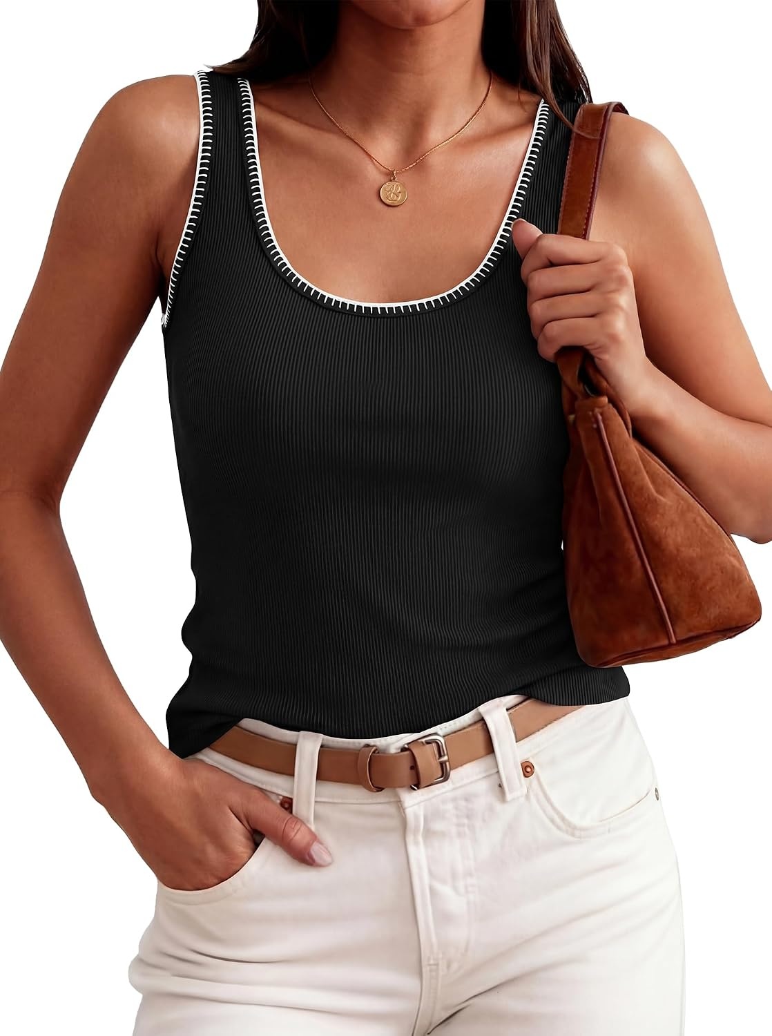 image:imageBTFBM Summer Tank Tops for Women Sleeveless Lightweight Ribbed Knit ShirtsBlack
