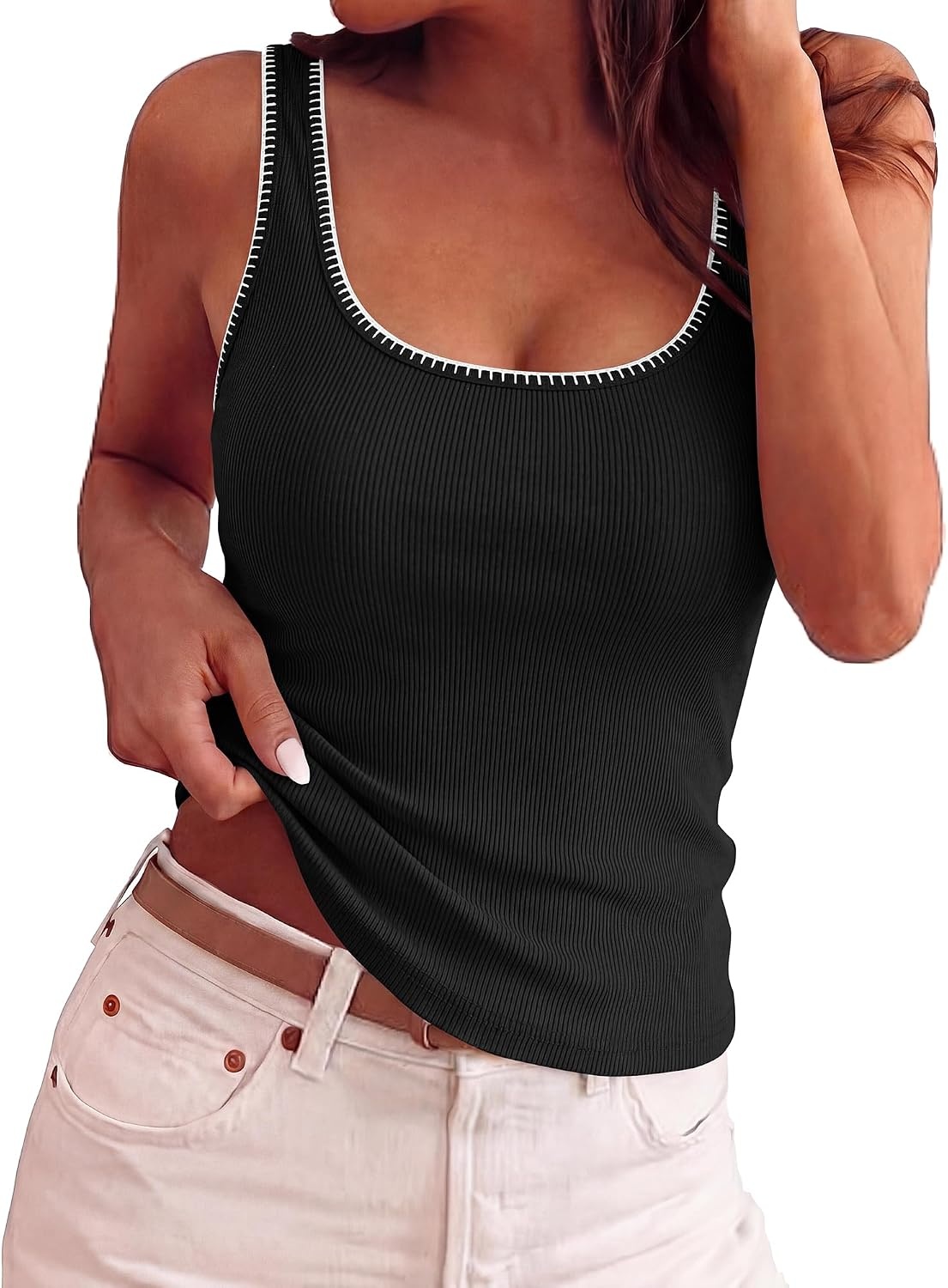 image:imageBTFBM Summer Tank Tops for Women Sleeveless Lightweight Ribbed Knit ShirtsBlack