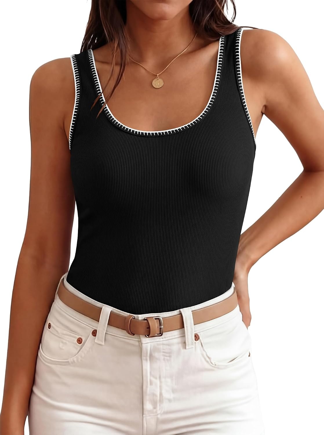 image:imageBTFBM Summer Tank Tops for Women Sleeveless Lightweight Ribbed Knit ShirtsBlack