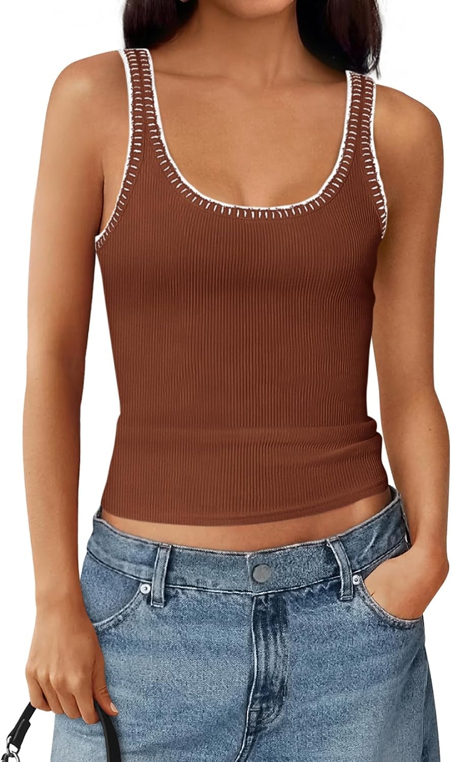 image:imageBTFBM Summer Tank Tops for Women Sleeveless Lightweight Ribbed Knit ShirtsBrick Red