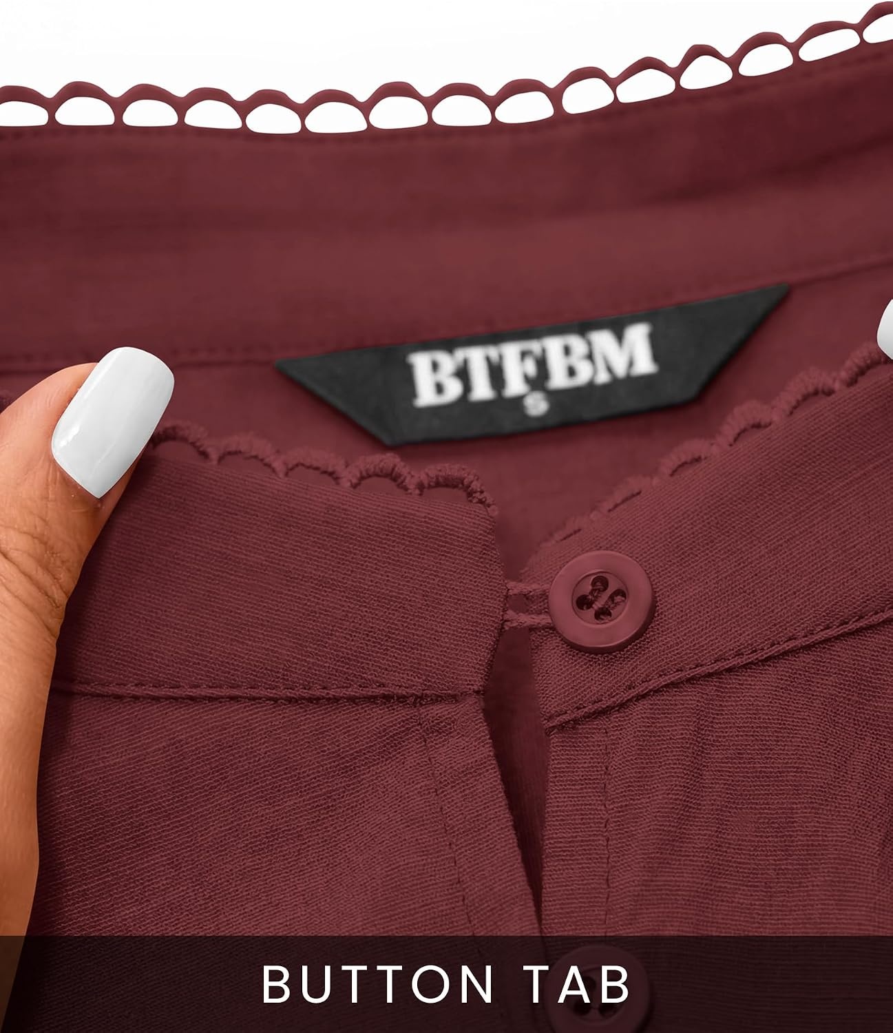 image:imageBTFBM Summer Tops for Women 2026 Eyelet Top 34 Length Sleeve Dressy Casual Blouses Spring Boho Button Down ShirtsJujube Red