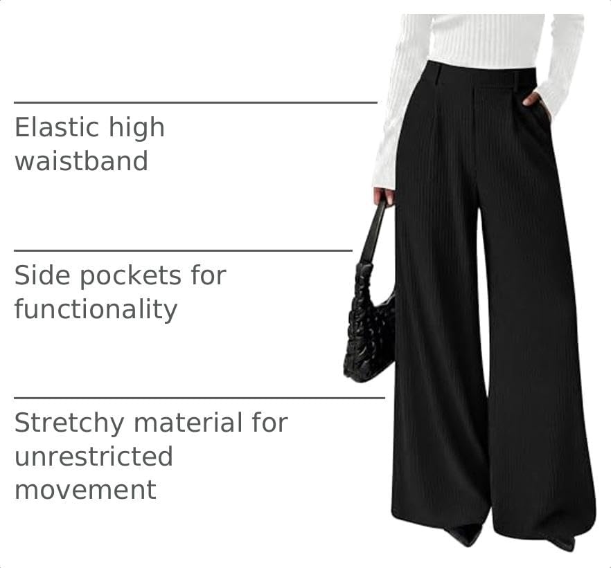 image:imageBTFBM Wide Leg Pants Woman Ribbed Business Casual TrousersBlack