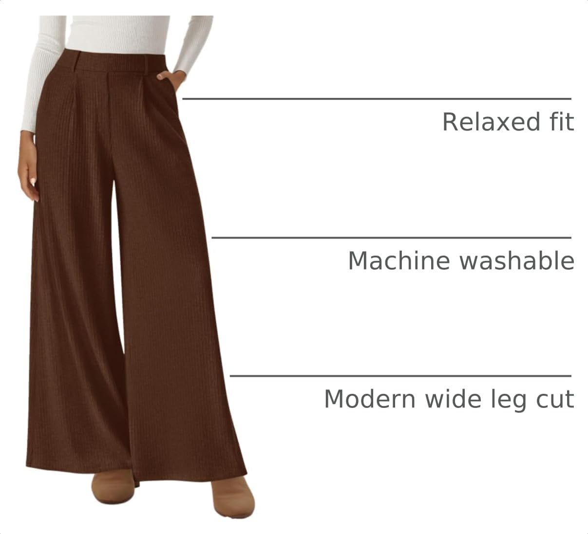 image:imageBTFBM Wide Leg Pants Woman Ribbed Business Casual TrousersBrown