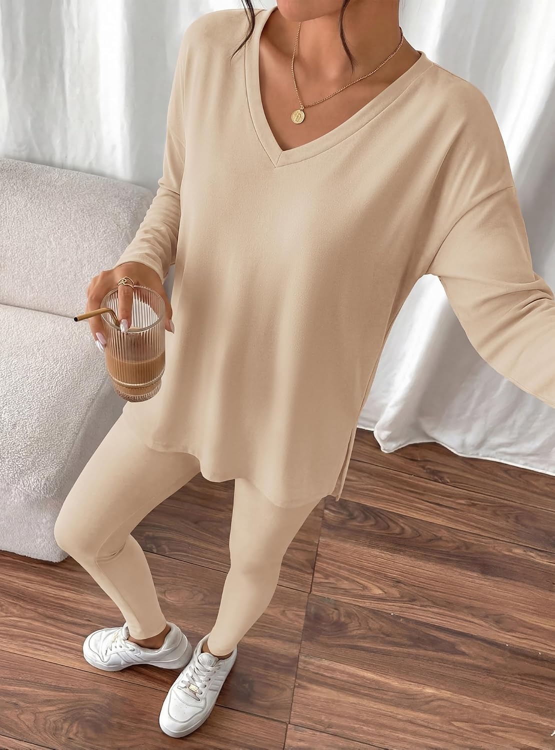 image:imageBTFBM Women 2 Piece Lounge Set Airport Travel OutfitsApricot