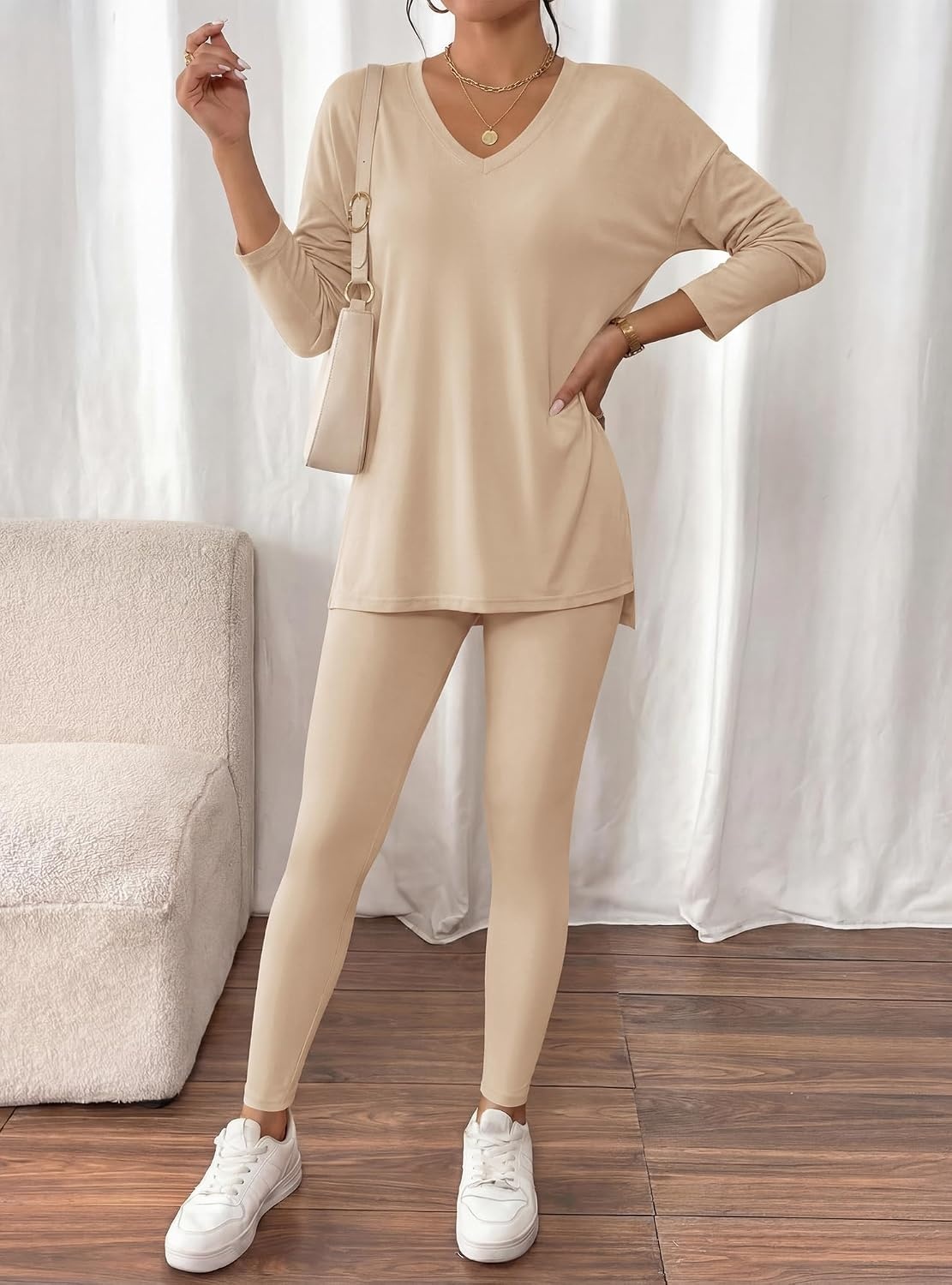 image:imageBTFBM Women 2 Piece Lounge Set Airport Travel OutfitsApricot
