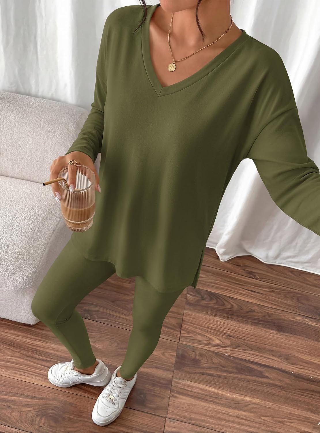 image:imageBTFBM Women 2 Piece Lounge Set Airport Travel OutfitsArmy Green