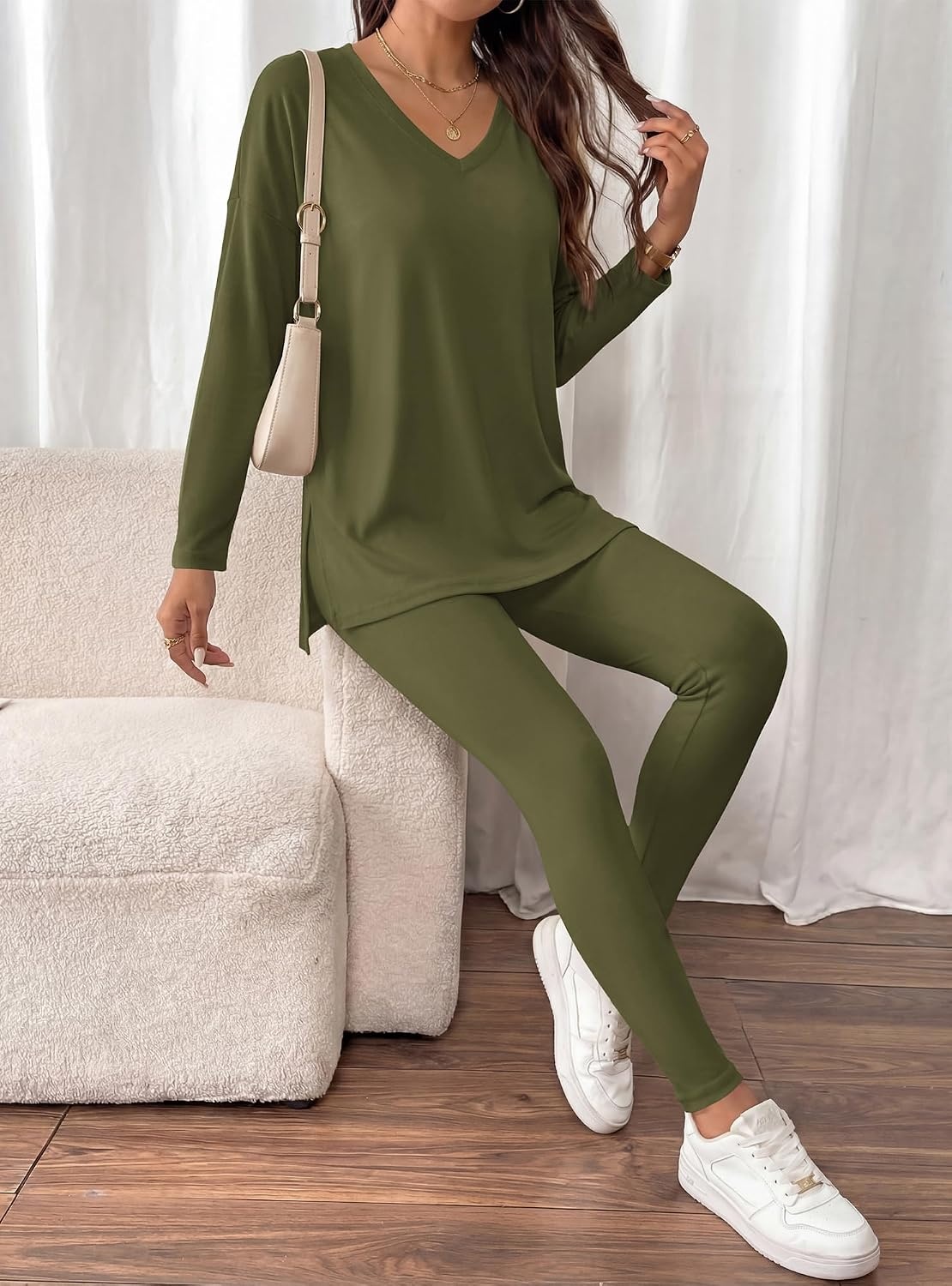 image:imageBTFBM Women 2 Piece Lounge Set Airport Travel OutfitsArmy Green