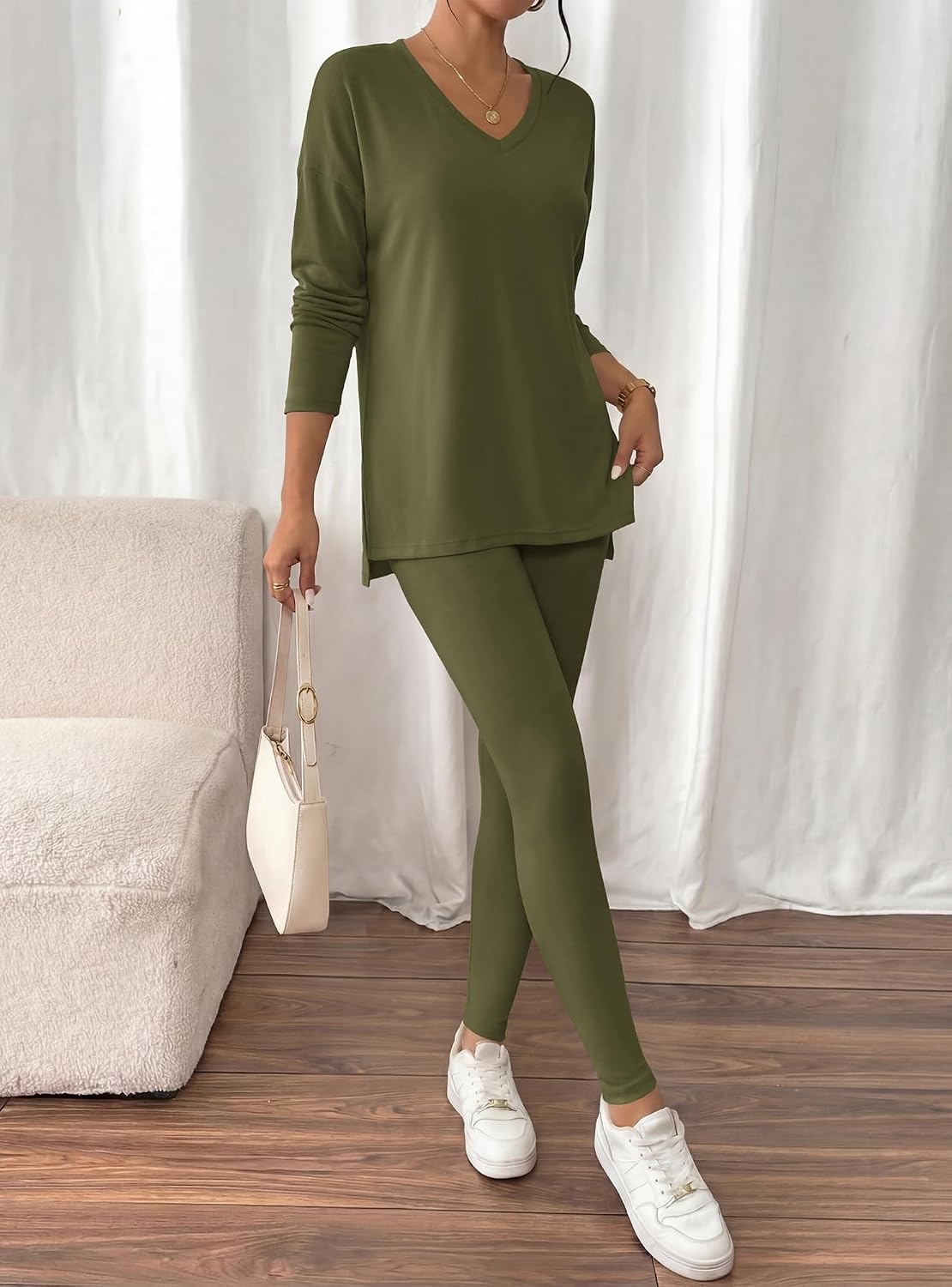 image:imageBTFBM Women 2 Piece Lounge Set Airport Travel OutfitsArmy Green
