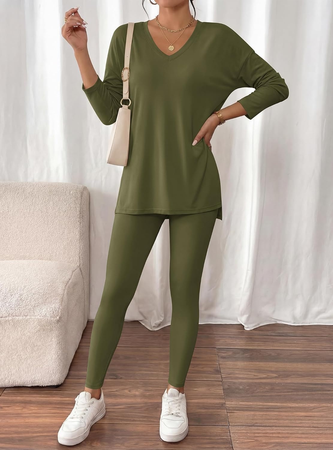 image:imageBTFBM Women 2 Piece Lounge Set Airport Travel OutfitsArmy Green