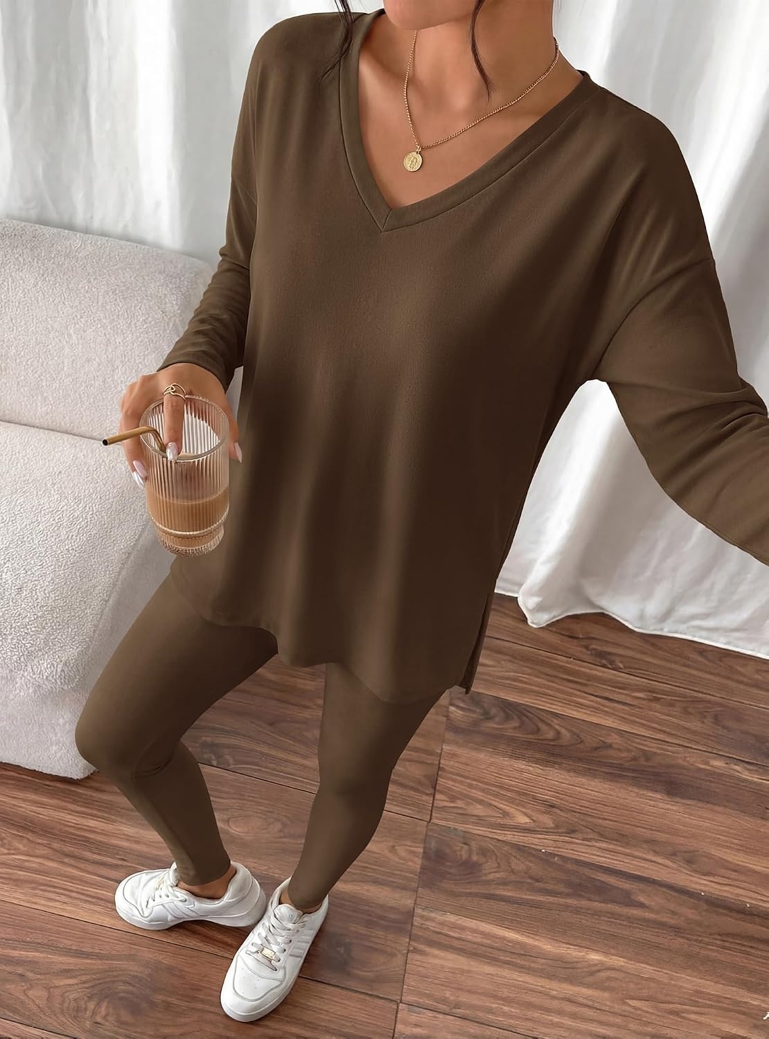 image:imageBTFBM Women 2 Piece Lounge Set Airport Travel OutfitsDark Brown