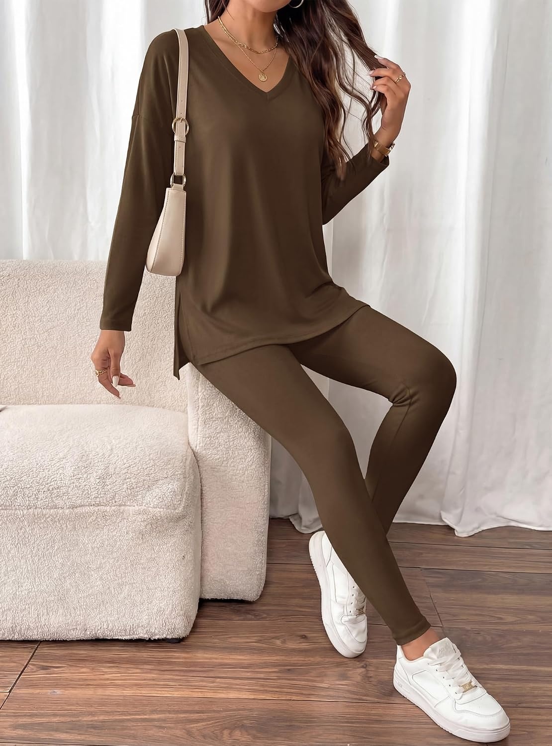 image:imageBTFBM Women 2 Piece Lounge Set Airport Travel OutfitsDark Brown