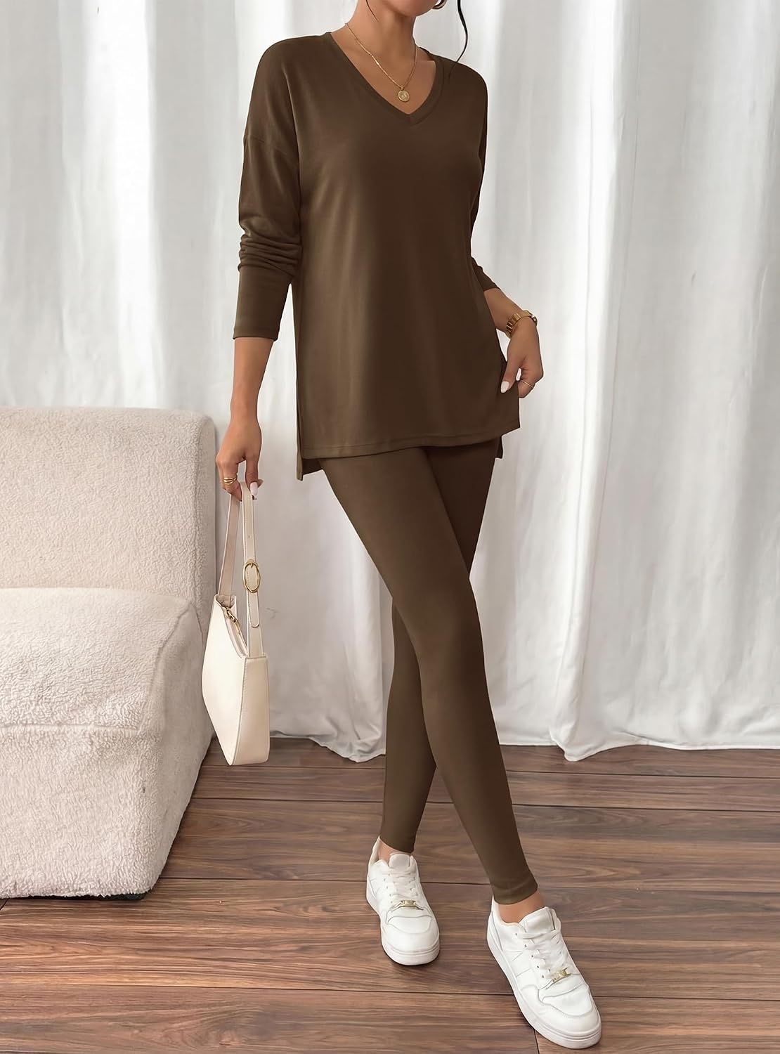 image:imageBTFBM Women 2 Piece Lounge Set Airport Travel OutfitsDark Brown