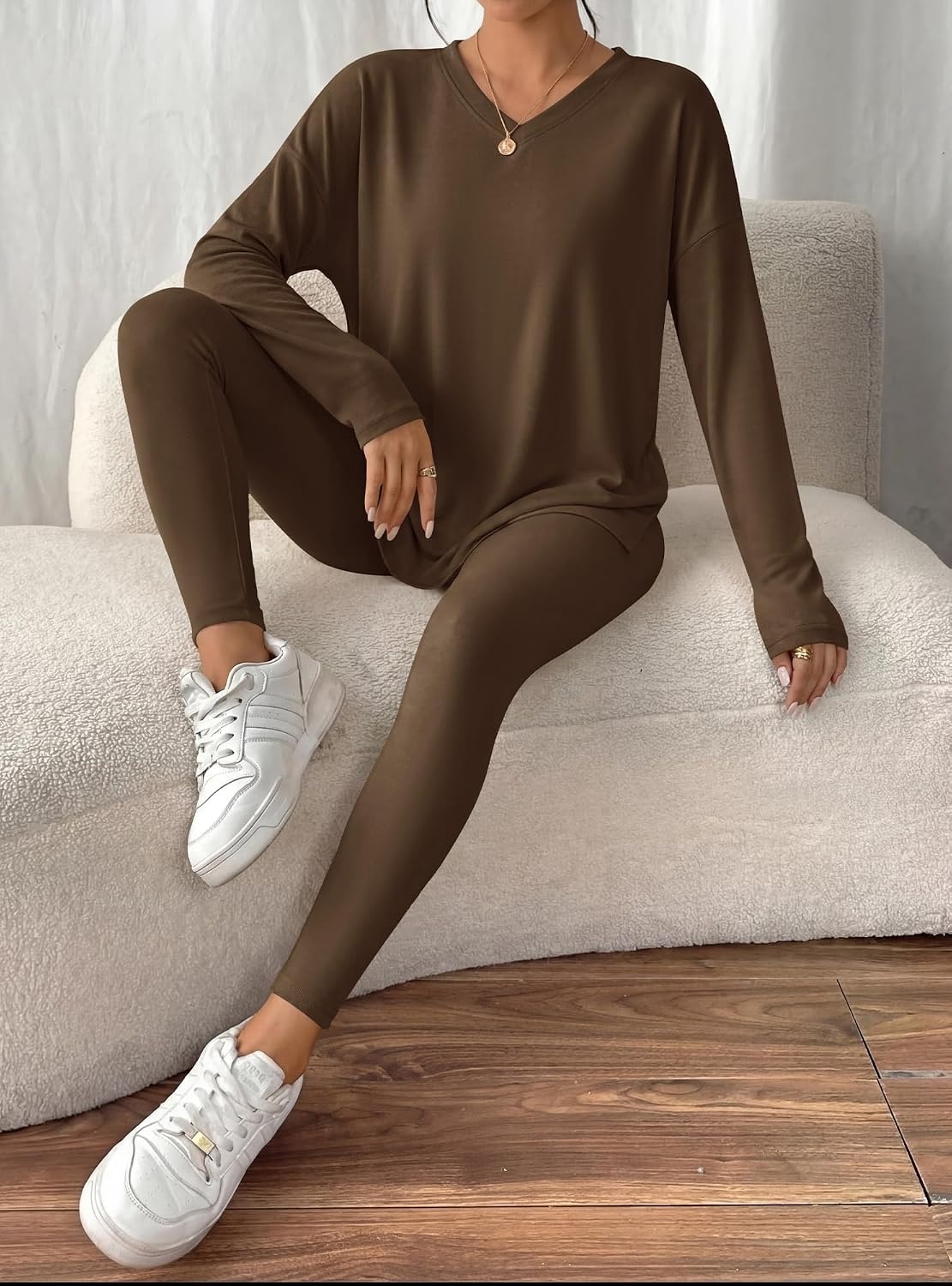 image:imageBTFBM Women 2 Piece Lounge Set Airport Travel OutfitsDark Brown