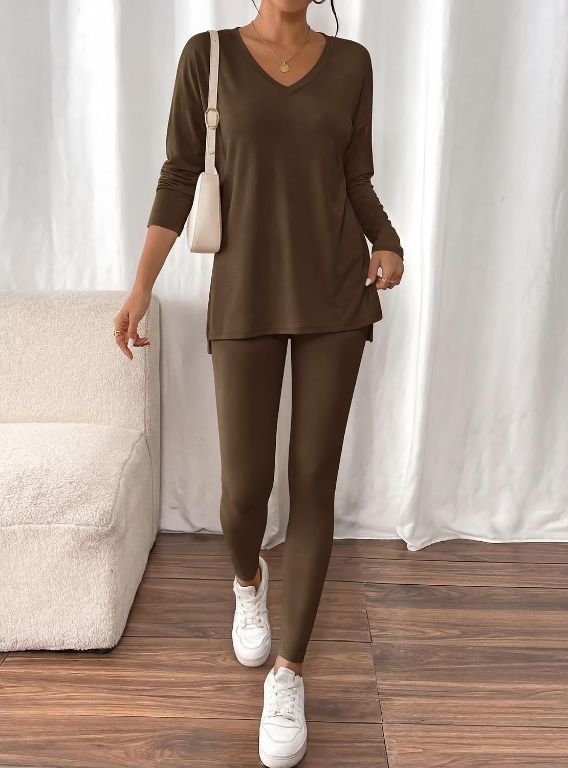 image:imageBTFBM Women 2 Piece Lounge Set Airport Travel OutfitsDark Brown