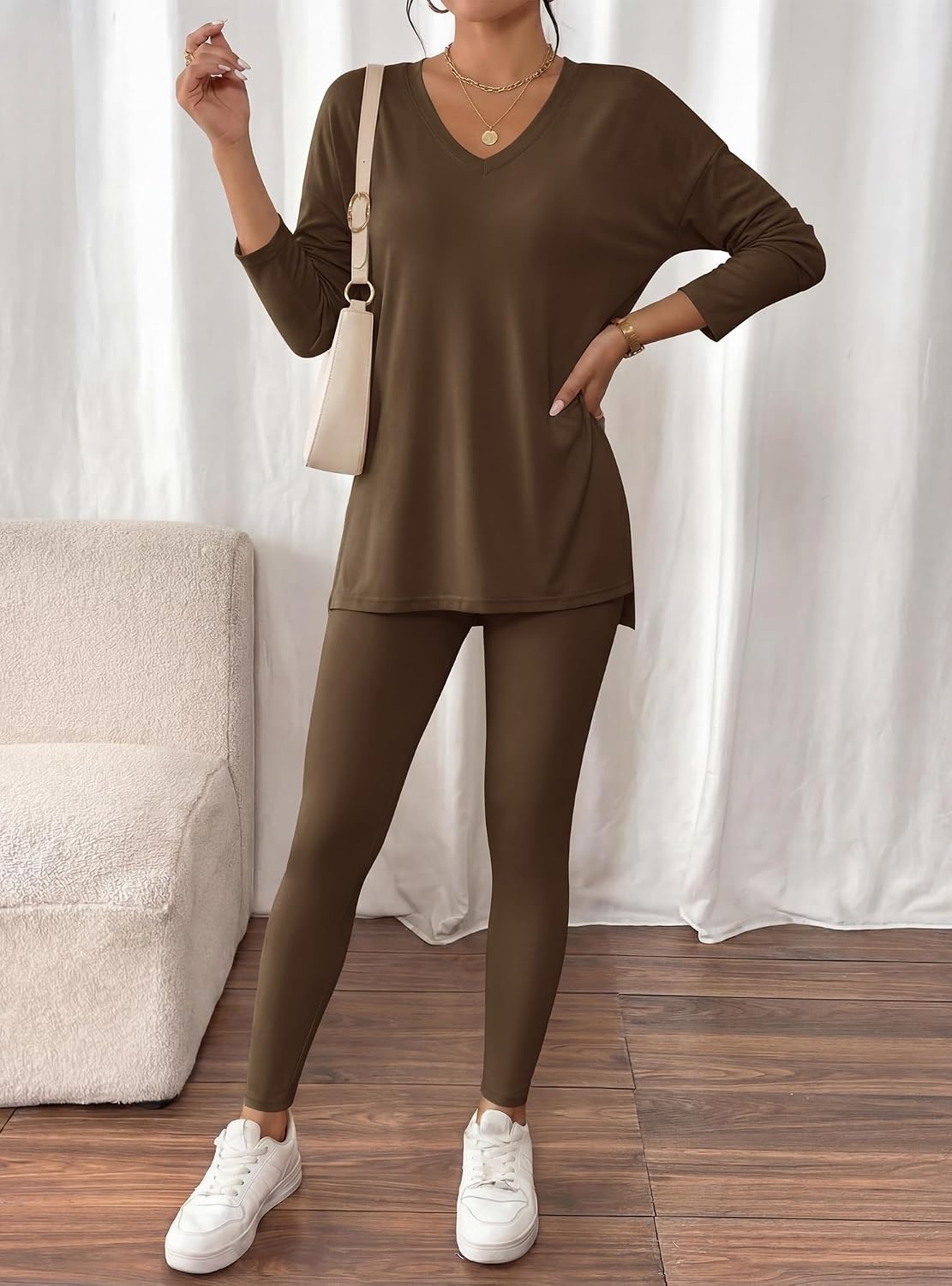 image:imageBTFBM Women 2 Piece Lounge Set Airport Travel OutfitsDark Brown