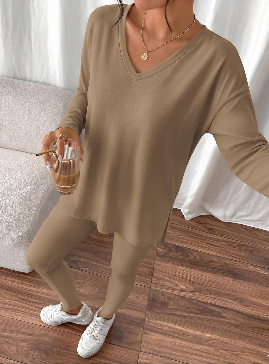 image:imageBTFBM Women 2 Piece Lounge Set Airport Travel OutfitsDark Khaki