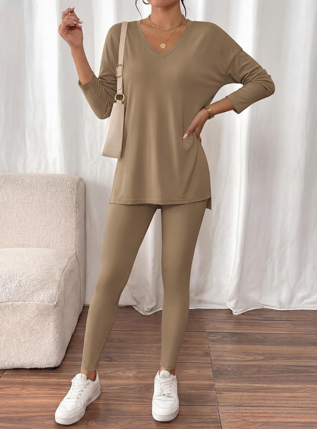 image:imageBTFBM Women 2 Piece Lounge Set Airport Travel OutfitsDark Khaki