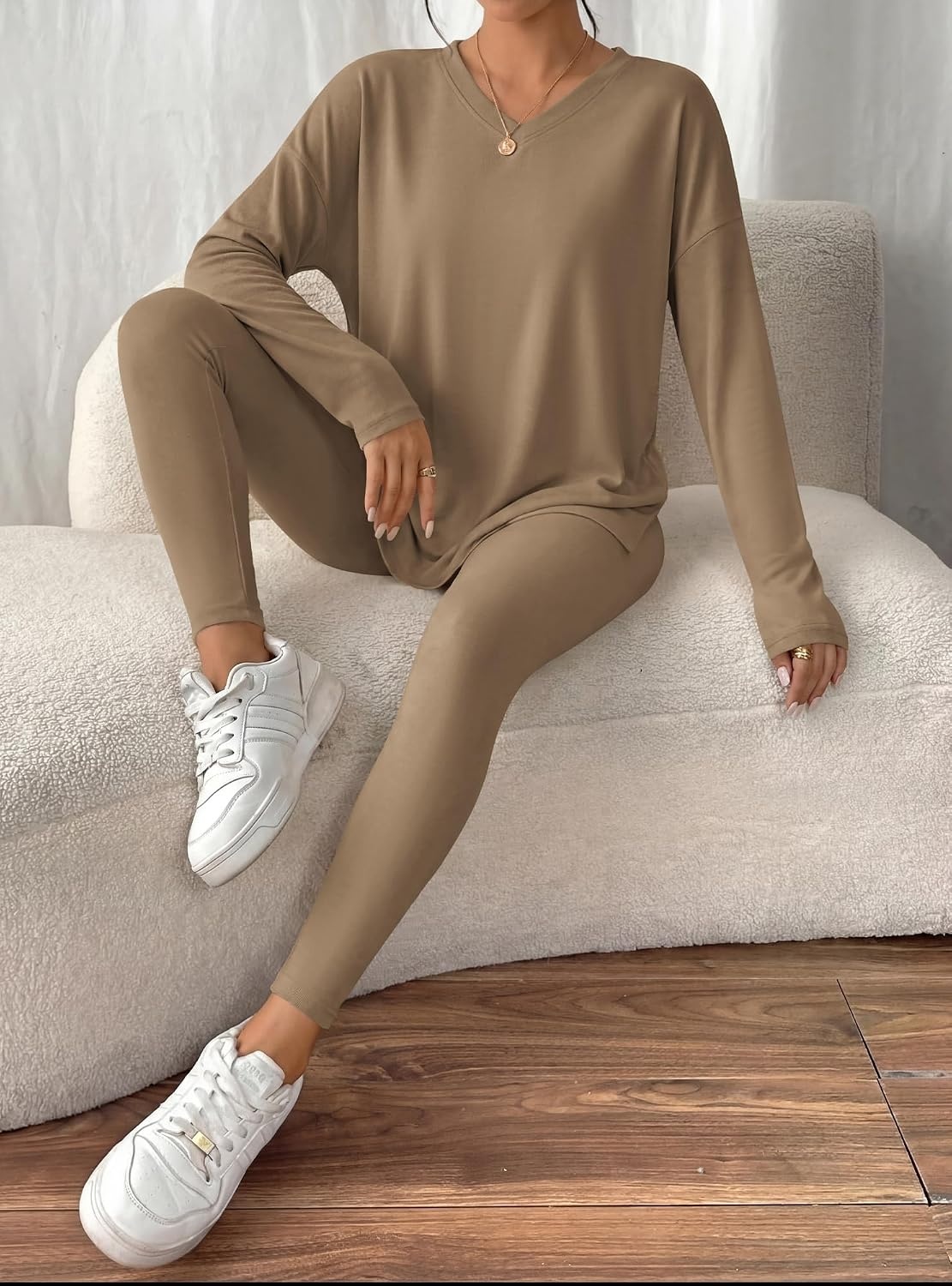 image:imageBTFBM Women 2 Piece Lounge Set Airport Travel OutfitsDark Khaki