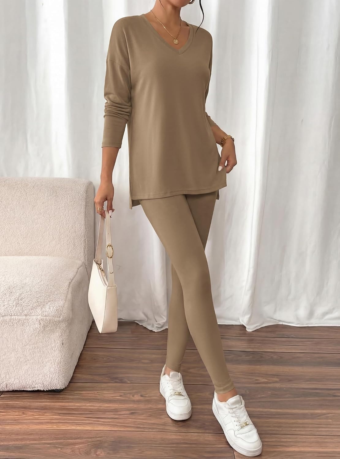 image:imageBTFBM Women 2 Piece Lounge Set Airport Travel OutfitsDark Khaki