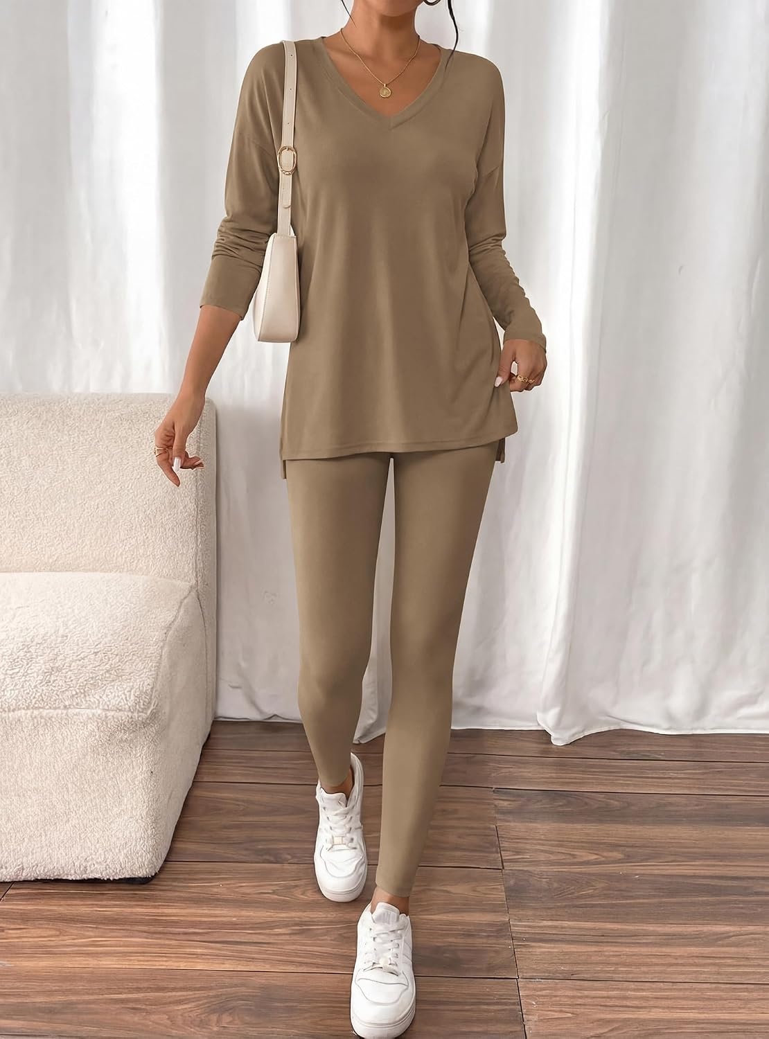 image:imageBTFBM Women 2 Piece Lounge Set Airport Travel OutfitsDark Khaki
