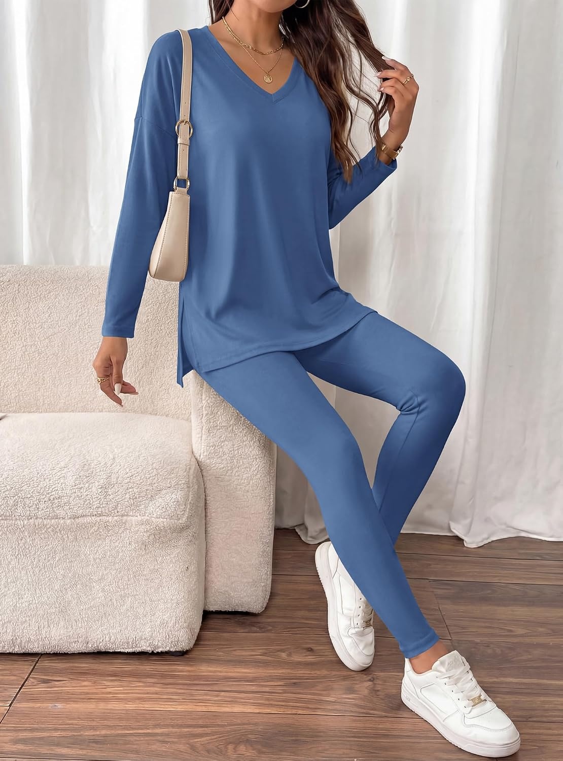 image:imageBTFBM Women 2 Piece Lounge Set Airport Travel OutfitsDusty Blue