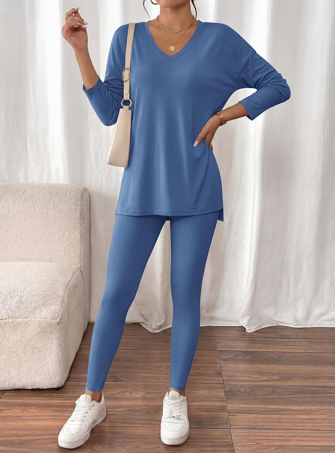 image:imageBTFBM Women 2 Piece Lounge Set Airport Travel OutfitsDusty Blue