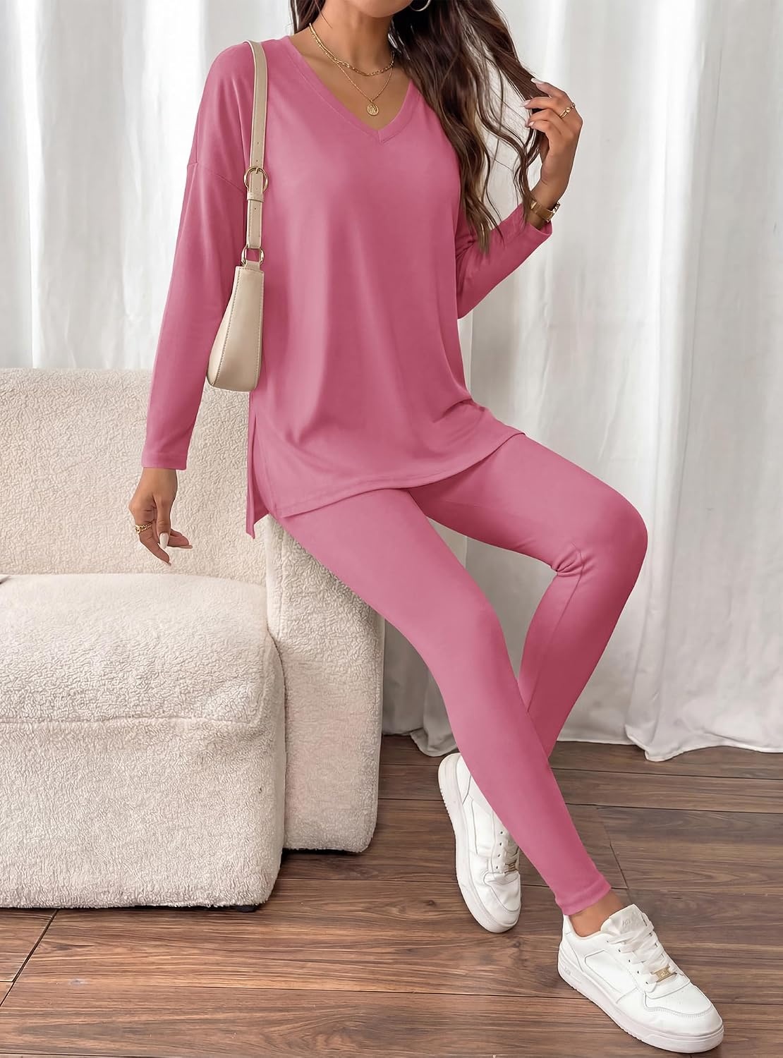 image:imageBTFBM Women 2 Piece Lounge Set Airport Travel OutfitsPink