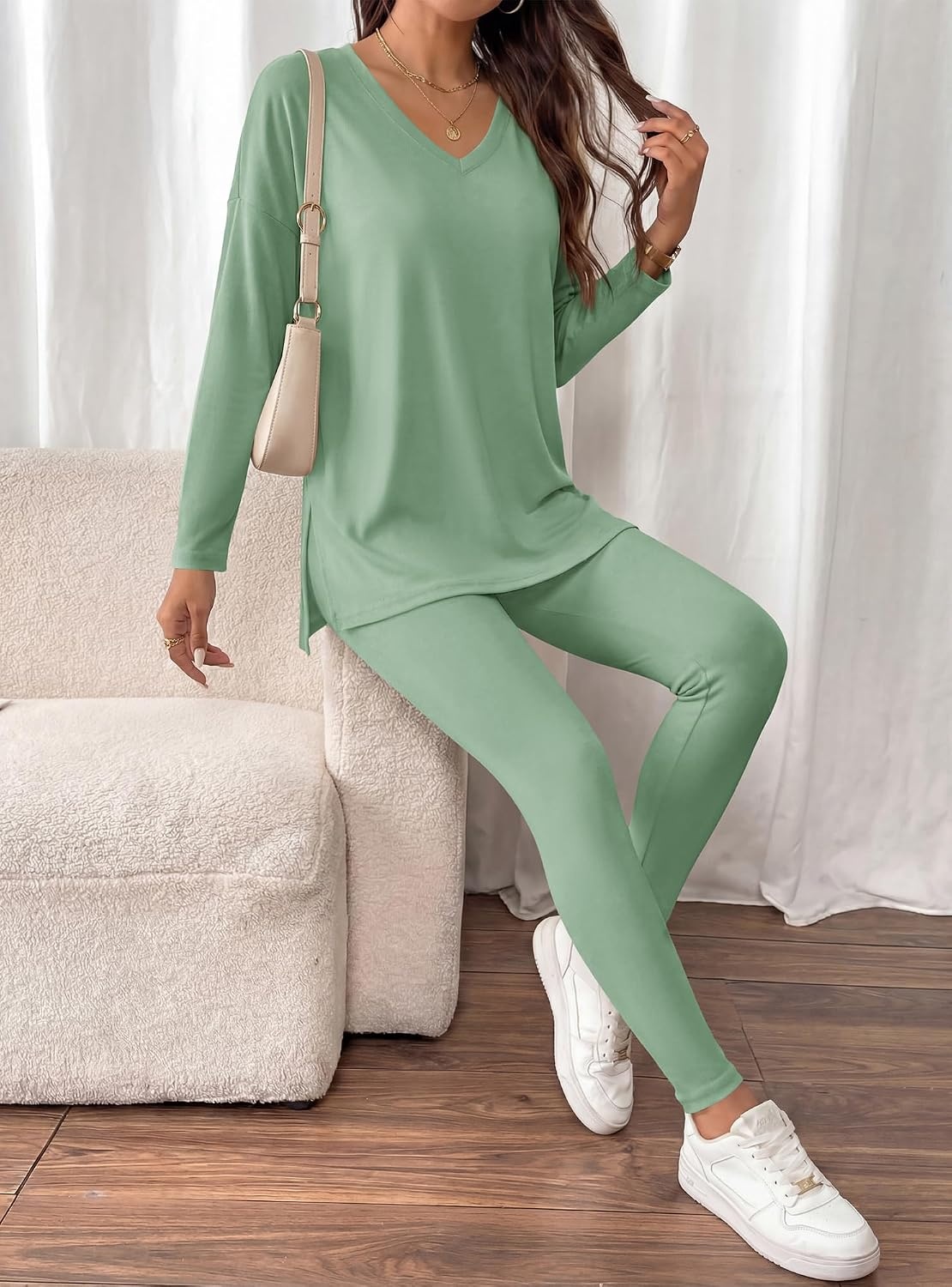 image:imageBTFBM Women 2 Piece Lounge Set Airport Travel OutfitsSage Green