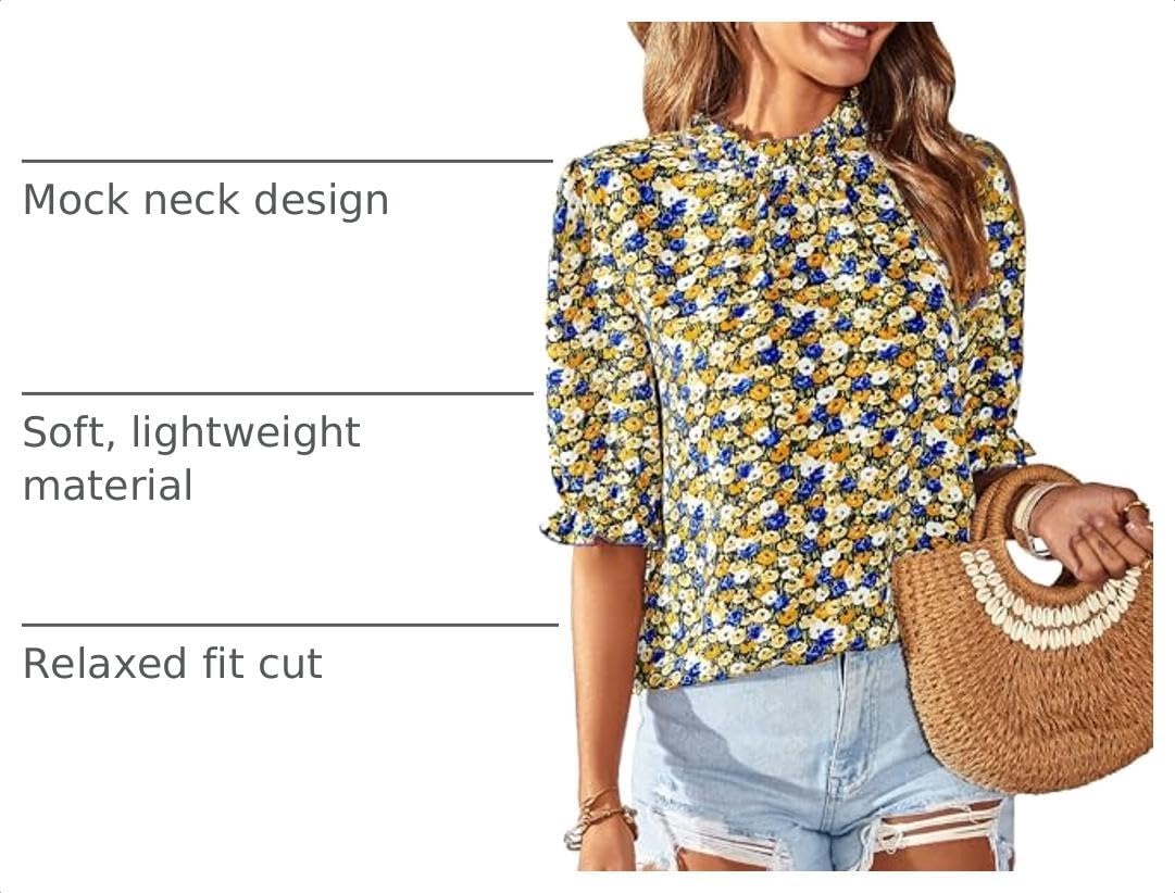 image:imageBTFBM Women Blouses High Neck Boho Floral TopsFloral Black
