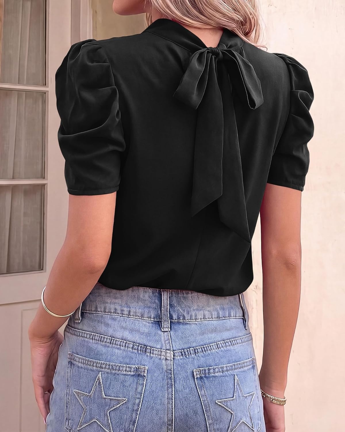 image:imageBTFBM Women Blouses High Neck Boho Floral TopsSolid Black