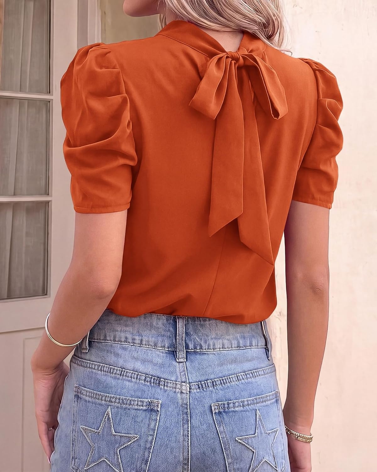 image:imageBTFBM Women Blouses High Neck Boho Floral TopsSolid Brick Red