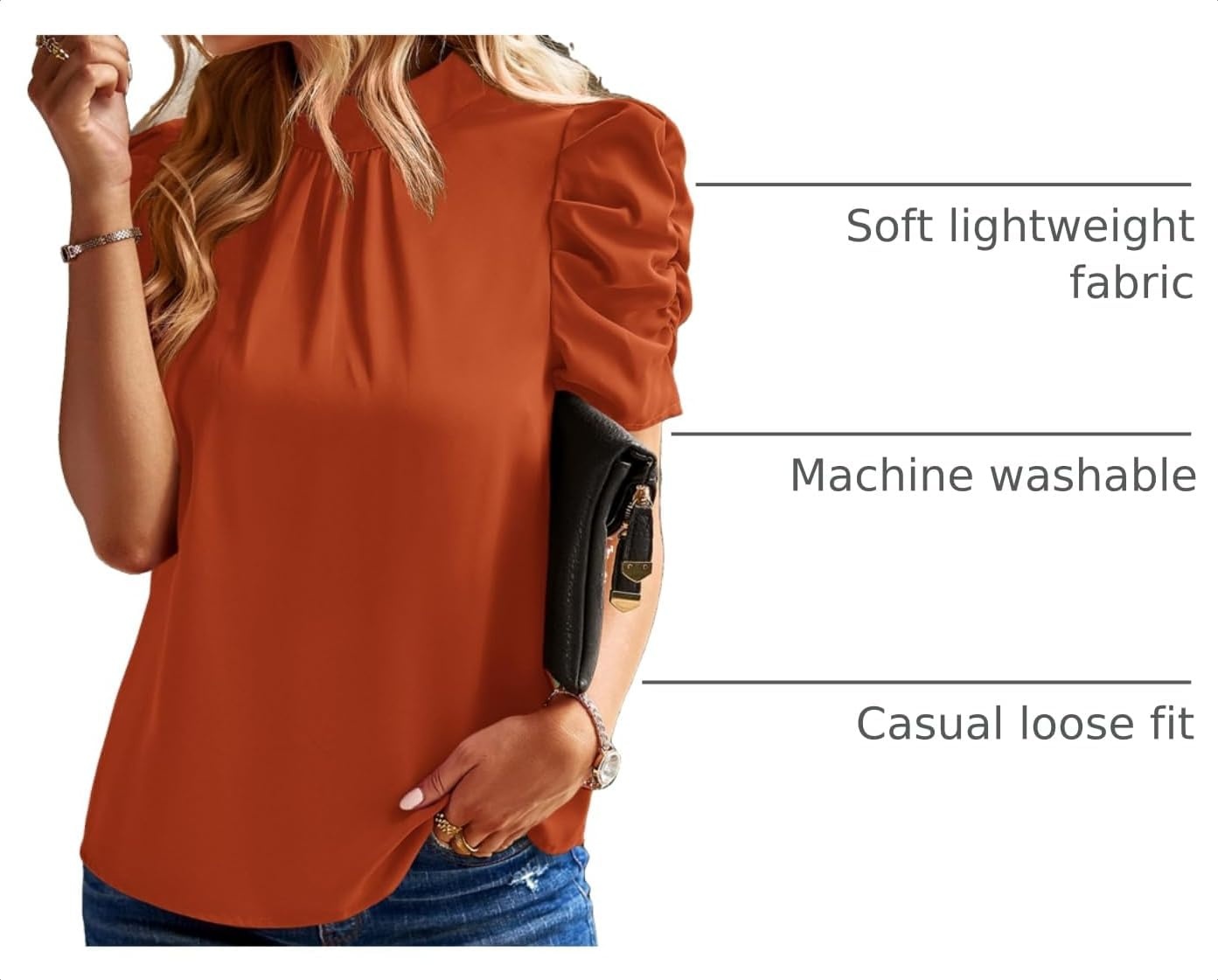 image:imageBTFBM Women Blouses High Neck Boho Floral TopsSolid Brick Red