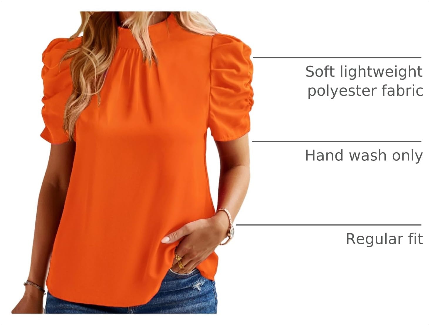 image:imageBTFBM Women Blouses High Neck Boho Floral TopsSolid Orange