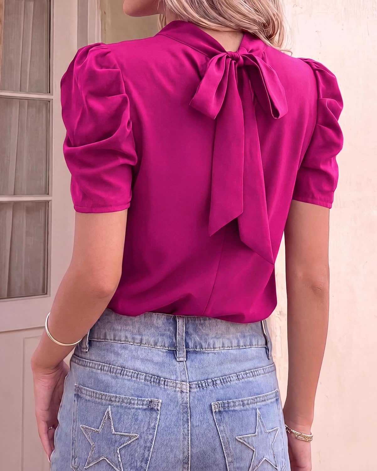 image:imageBTFBM Women Blouses High Neck Boho Floral TopsSolid Rose Red