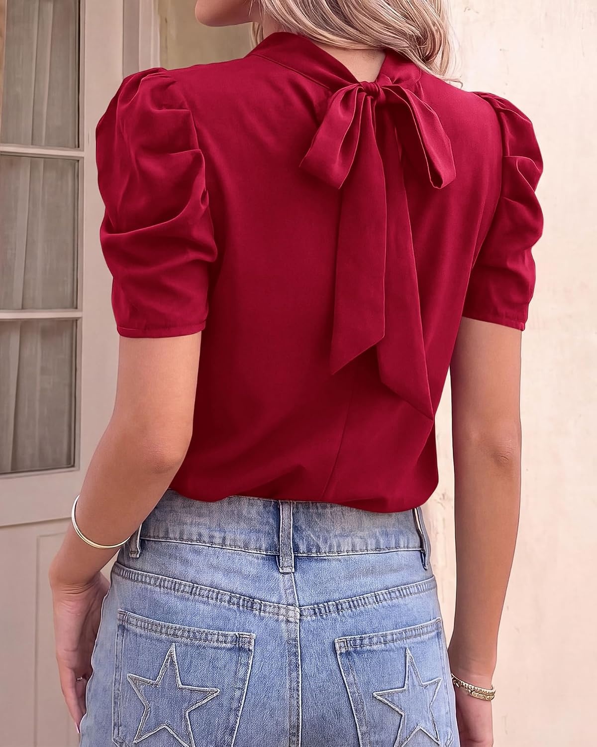 image:imageBTFBM Women Blouses High Neck Boho Floral TopsSolid Wine Red