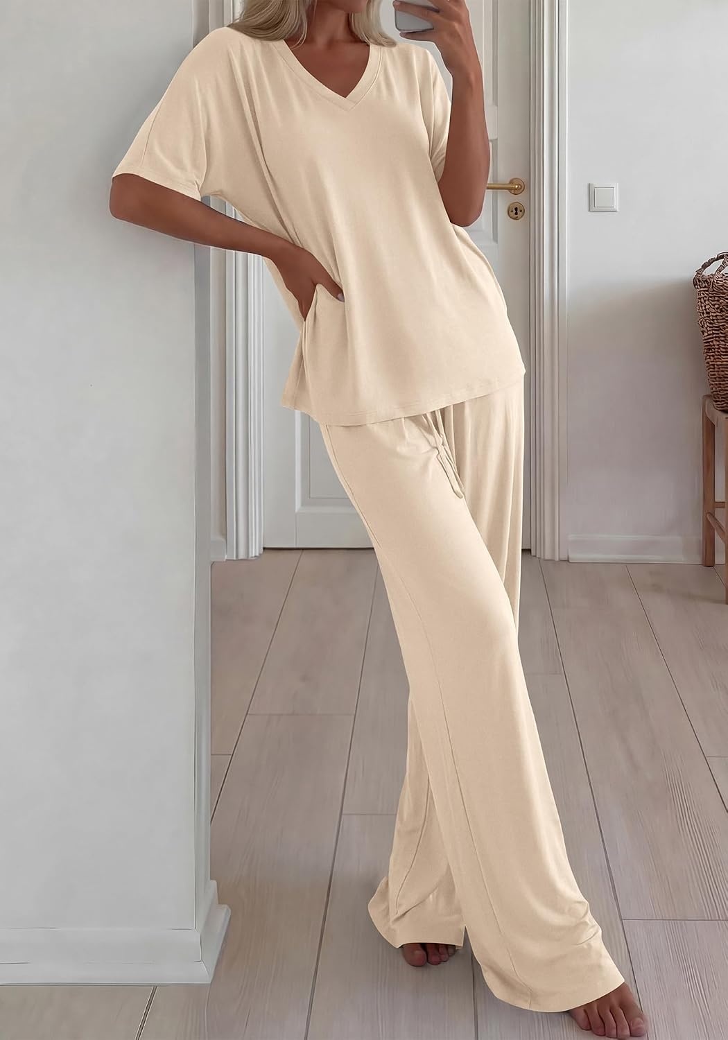 image:imageBTFBM Womens 2 Piece Outfits Casual Short Sleeve Lounge Set Summer Fashion 2026 Tracksuits Matching Sets Travel ClothesBeige