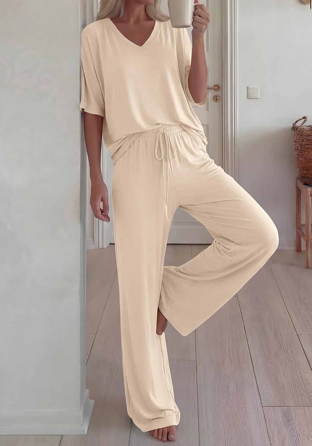 image:imageBTFBM Womens 2 Piece Outfits Casual Short Sleeve Lounge Set Summer Fashion 2026 Tracksuits Matching Sets Travel ClothesBeige