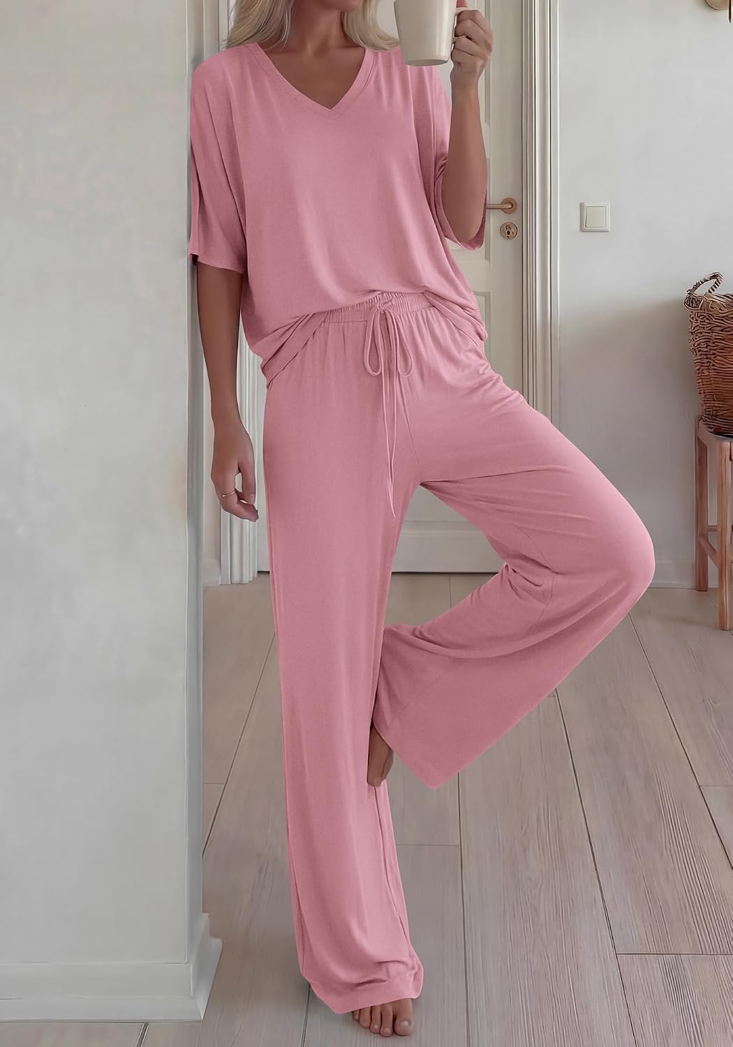 image:imageBTFBM Womens 2 Piece Outfits Casual Short Sleeve Lounge Set Summer Fashion 2026 Tracksuits Matching Sets Travel ClothesPink