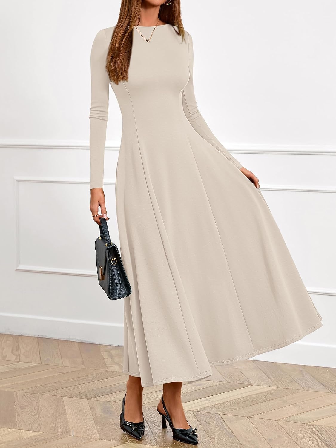 image:imageBTFBM Womens Long Sleeve A Line Maxi Wedding Guest DressesBeige