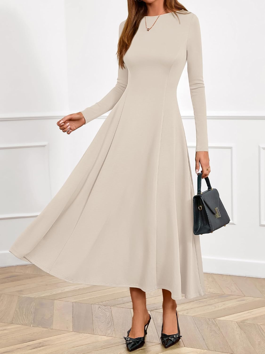 image:imageBTFBM Womens Long Sleeve A Line Maxi Wedding Guest DressesBeige