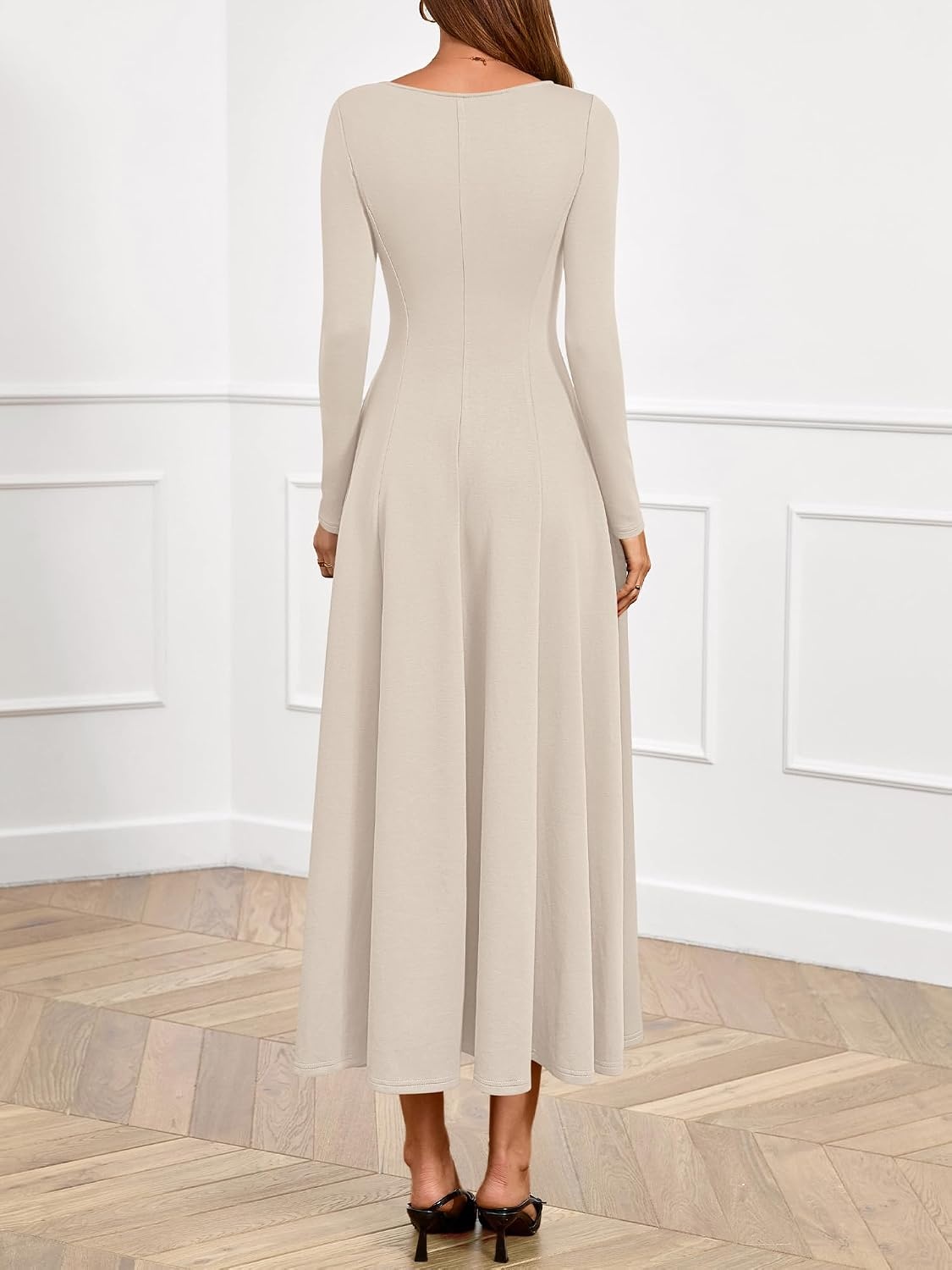 image:imageBTFBM Womens Long Sleeve A Line Maxi Wedding Guest DressesBeige