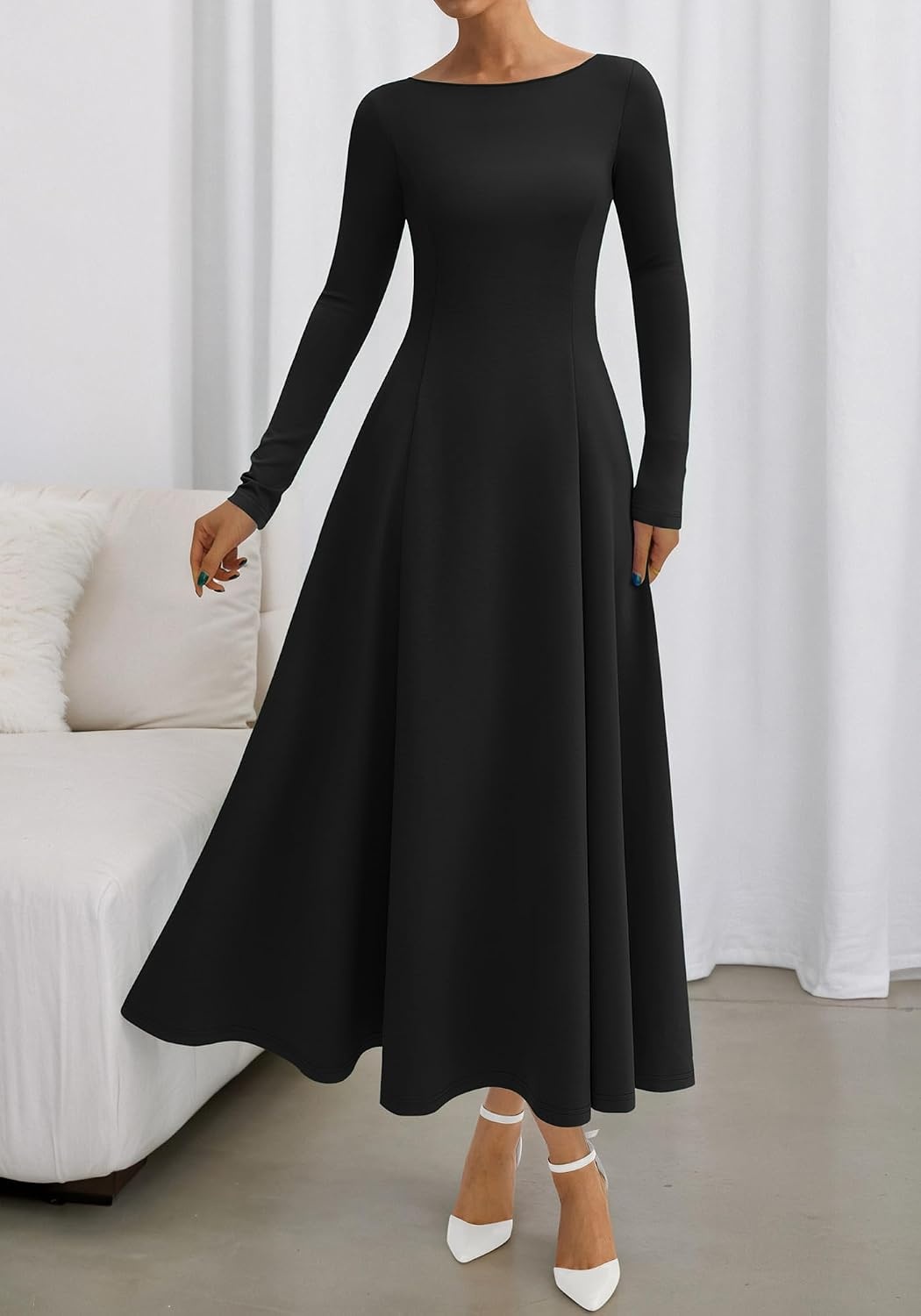 image:imageBTFBM Womens Long Sleeve A Line Maxi Wedding Guest DressesBlack