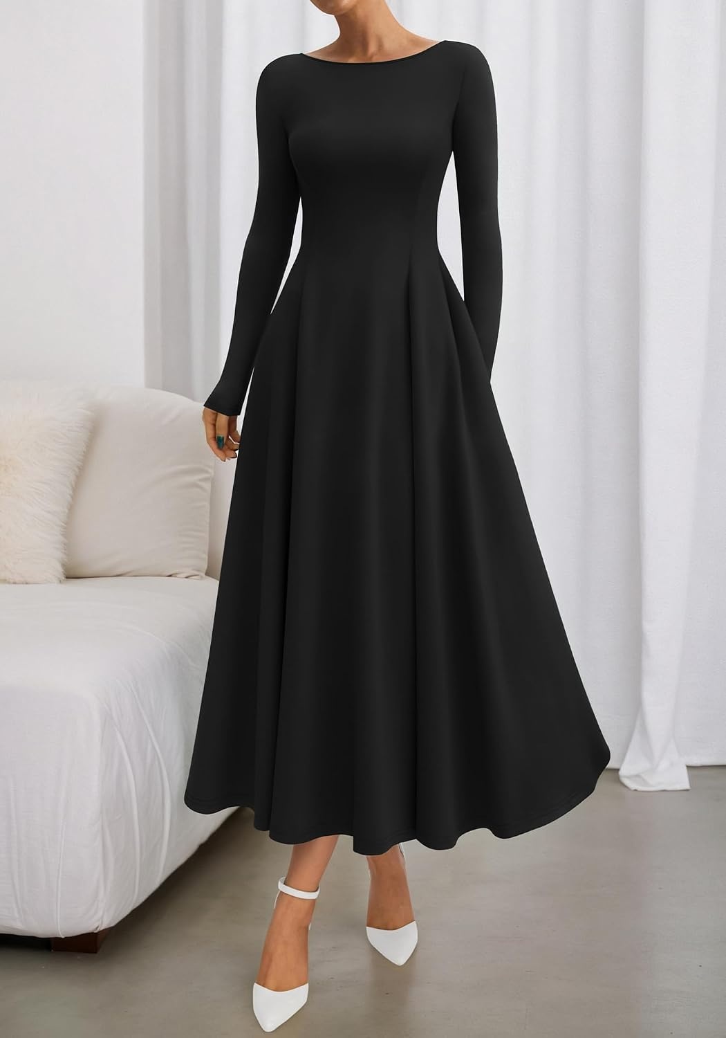 image:imageBTFBM Womens Long Sleeve A Line Maxi Wedding Guest DressesBlack