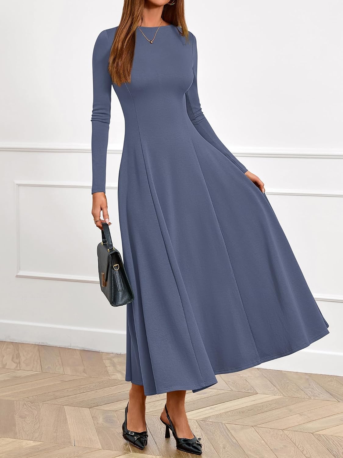image:imageBTFBM Womens Long Sleeve A Line Maxi Wedding Guest DressesDusty Blue
